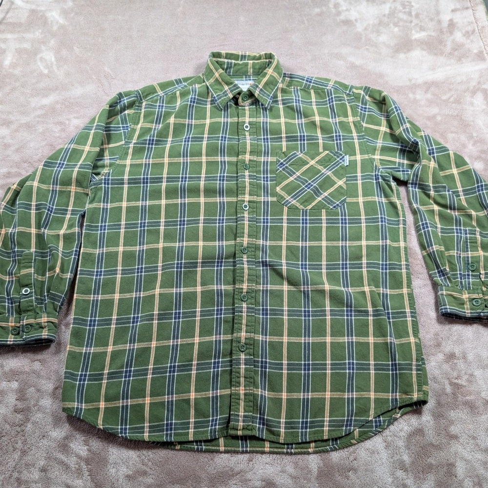 Carhartt Plaid Button Down Shirt Mens Large Green Long Sleeve Cotton S250 FTG